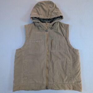 The Territory Ahead Mens XXL Hooded Canvas Vest Olive Green Plaid Lined